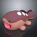 Cute Cartoon Creature Character With Brown Body White Spots Open Mouth And Pink Tongue