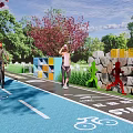 Tree Lined Greenway Road Facilities With Bicycle Lane Walking Path Start Sign And Arrow Indicators
