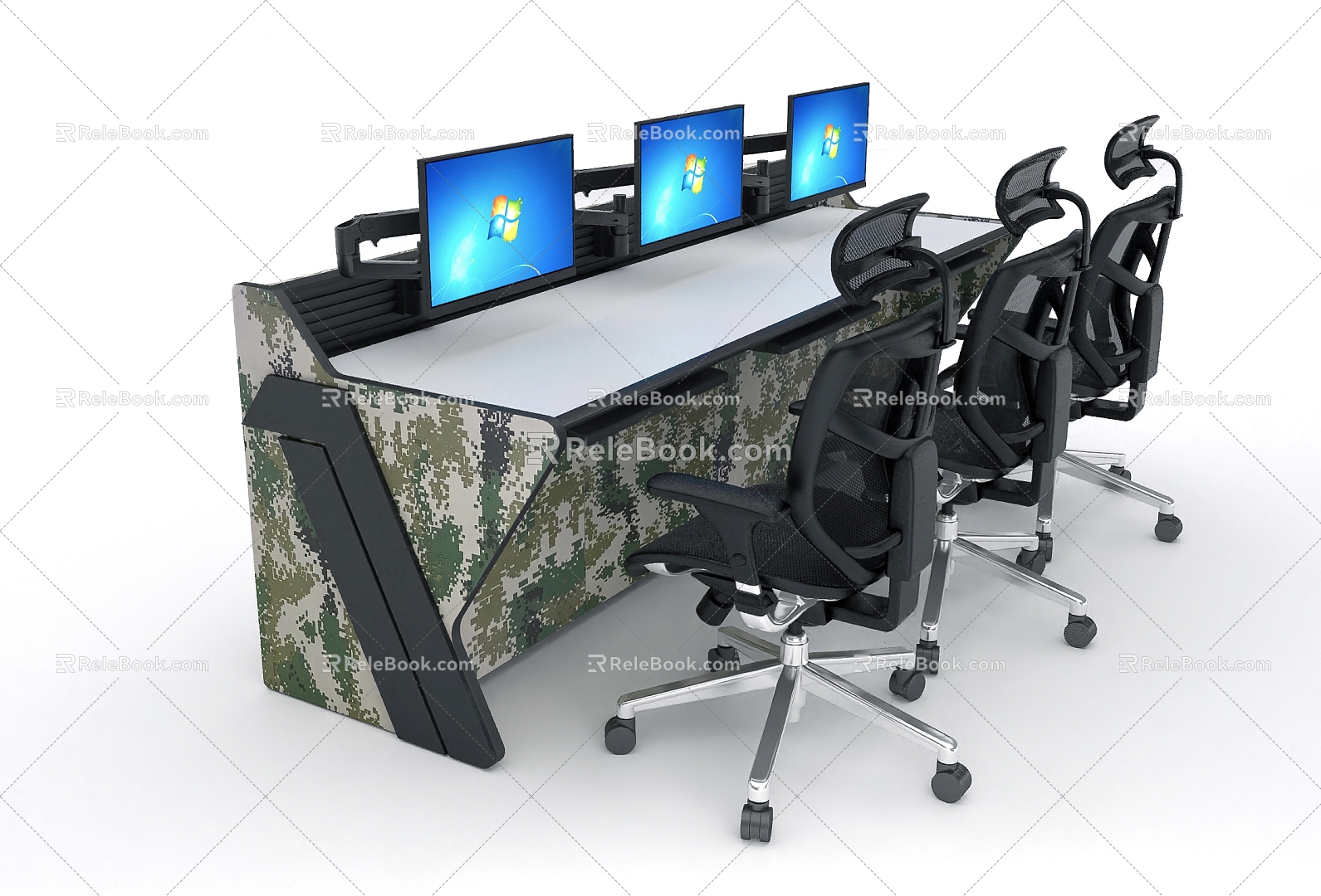 Camouflage console display arm ergonomic chair console three-seat console 3d model