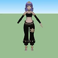 Game Character With Purple Hair Golden Crown Black Crop Top And Flared Pants Decorations