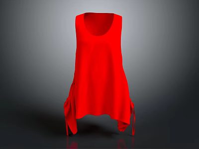 Red Sleeveless Loose Fit Top With Irregular Hem And Casual Design 3d model
