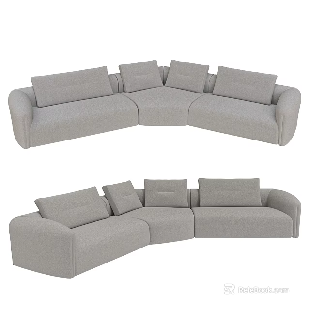 Modern Light Gray Curved Sectional Sofa Set With Plush Cushions And Modular Design 3d model