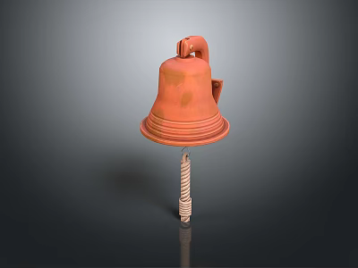 Vintage Red Bell Decoration With Metal Hook And Rope Clapper 3d model