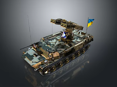 Armored Military Tank With Camouflage Pattern Tracked Chassis And Weapon System 3d model