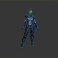 Futuristic Female Game Character In Blue And Black Armor Standing Pose