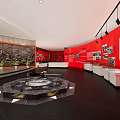 Modern Exhibition Hall Interior With Red Booths Circular Display And Furniture