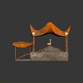 Ancient Historical Pavilion With Orange Canopy Columns Stone Brick Platform And Stairs