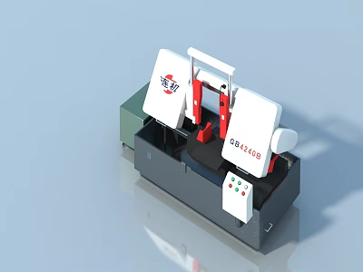 Industrial Band Saw Machine SE7125B With Red White Components And Control Panel 3d model