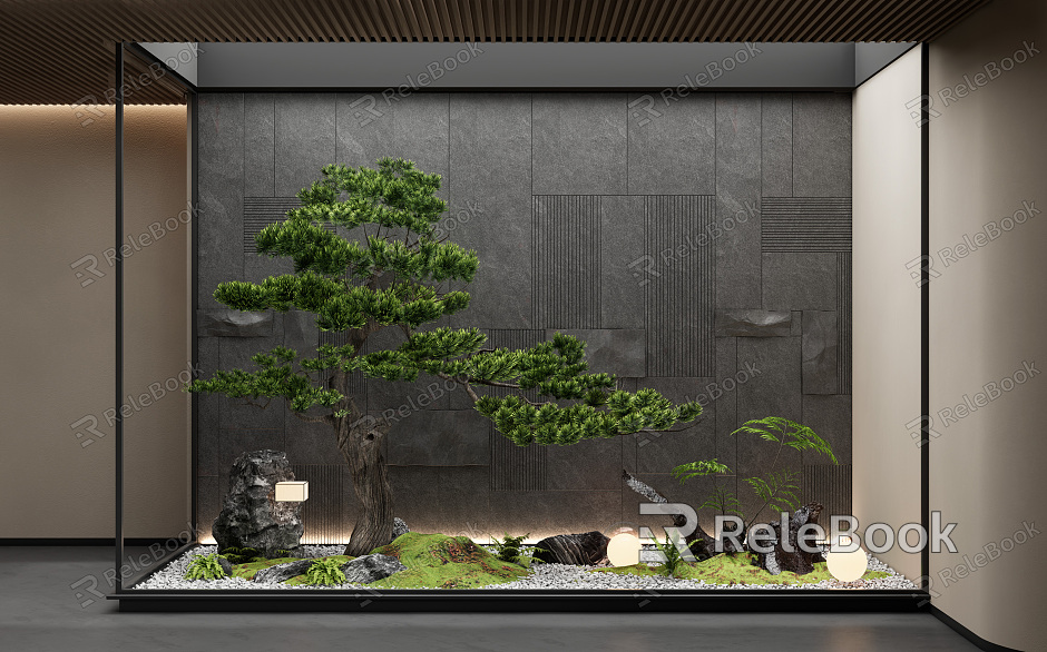 Landscape sketch courtyard sketch interior landscape landscape pine plant combination stone background wall landscape stone model