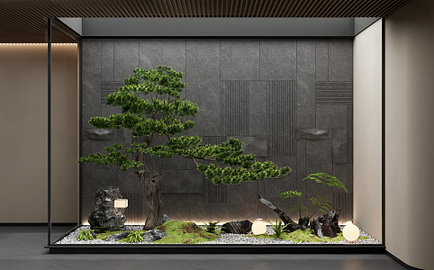 Landscape sketch courtyard sketch interior landscape pine plant combination stone background wall landscape stone 3d model