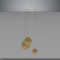 Golden Sphere Pendant Lights Hanging On Dark Background With Reflections