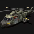 Military Camouflage Helicopter With Yellow Rotor Tips Open Door And Weapons