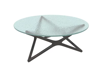 Modern Round Coffee Table With Glass Top And Black Metal Cross Base 3d model