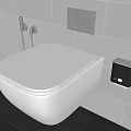 Modern White Wall Mounted Toilet In Bathroom With Tile Wall And Flush Plate