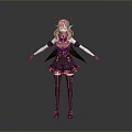 3D Anime Character Model Featuring Purple Hair Black Wings Horns And Thigh High Socks