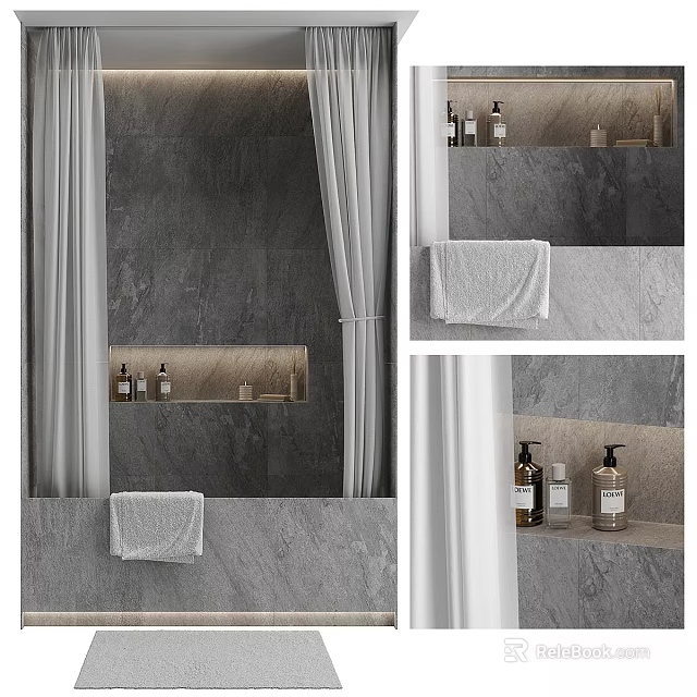 Daily Bathroom Washing Essentials With Stone Countertop Towel And Wash Bottles 3d model 