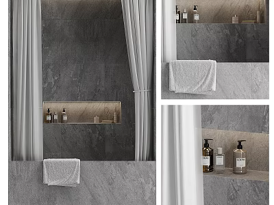 Daily Bathroom Washing Essentials With Stone Countertop Towel And Wash Bottles 3d model