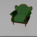 Green Accent Chair With Yellow Buttons Orange Trim And Wooden Legs