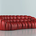 Red Modern Multi Seater Sofa With Rounded Tufted Glossy Leather Design 3d model