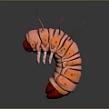 3D Rendered Pink And Orange Caterpillar With Segmented Body Red Spiky Structures Curved Gray Background