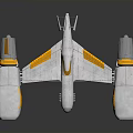 Futuristic Spacecraft Design Featuring Silver Body Yellow Thrusters And Reflective Surface 3d model