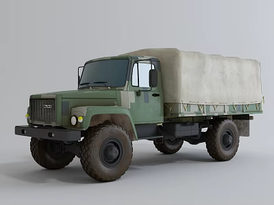 Military Green Truck with Canvas Covered Cargo Bed and Off-Road Exterior Design 3d model