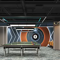 Modern Billiard Room Interior With Green Pool Table Number 8 Decor And Lighting