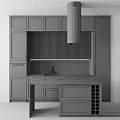 Modern Dark Grey Kitchen Cabinets with Stone Countertop and Range Hood 3d model