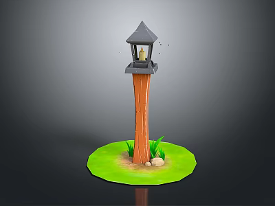 Unique Tower Like Wall Decor With Gray Roof Brown Pillar Green Grass And Birds 3d model