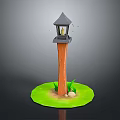 Unique Tower Like Wall Decor With Gray Roof Brown Pillar Green Grass And Birds