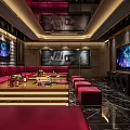 Luxurious KTV Room Interior With Red Sofas Large Screen TV And Decorative Tables 3d model
