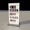 White Display Shelf Featuring Multiple Layers Circular Holes and Red White Displayed Items 3d model