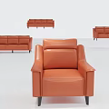 Modern Orange Leather Sofa Set Including Armchair And Multiple Seating Options 3d model
