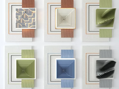 Modern Wall Decor With Geometric Patterns Colorful Frames And Textured Square Shapes 3d model