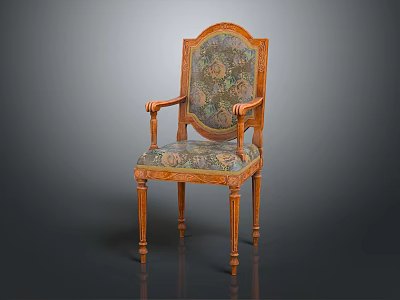Classic Wooden Chair with Patterned Fabric Upholstery Ornate Carved Frame and Elegant Armrests Design 3d model
