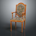 Classic Wooden Chair with Patterned Fabric Upholstery Ornate Carved Frame and Elegant Armrests Design