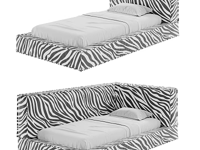 Zebra Print Kids Bed With White Mattress And Stylish Headboard 3d model