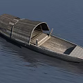 Two Traditional Wooden Boats Floating on Calm Water with Canopy and Oars