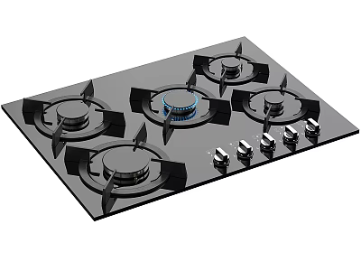 Gas Cooktop Kitchen Appliance With Four Burners Black Surface And Control Knobs 3d model