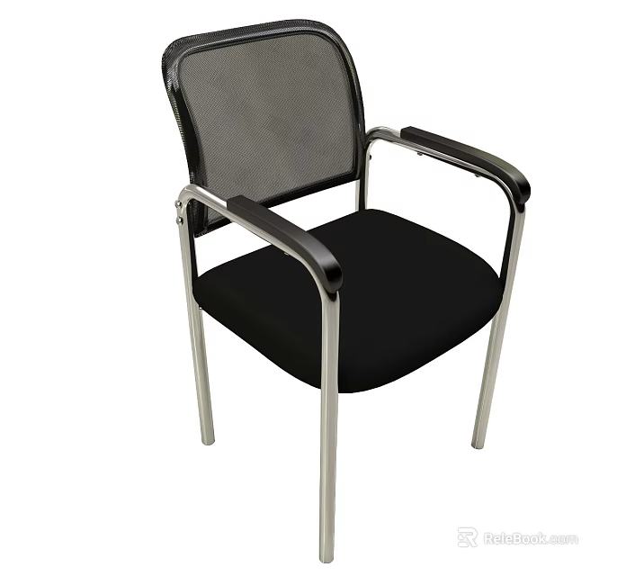 Modern Office Chair With Mesh Back Black Seat And Metal Armrests Legs 3d model 