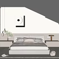 Modern Minimalist Bedroom With Platform Bed Pendant Light Area Rug And Built In Wardrobe