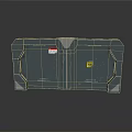 Heavy Duty Dark Metallic Gate With Geometric Panels Yellow Warning Labels And Textured Surface