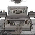 Modern Double Bed Interior With Multiple Pillows Bed End Bench Nightstands And Decorative Rug 3d model