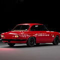 Red Vintage Classic Car With Shiny Exterior Headlights On And Retro Design