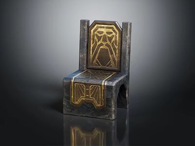 Dark Colored Chair With Golden Carved Patterns And Stone Like Decorative Design 3d model