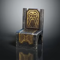 Dark Colored Chair With Golden Carved Patterns And Stone Like Decorative Design