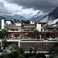Luxury Modern Detached Villa With Large Glass Windows Lush Trees And Mountain View