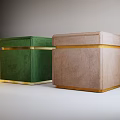 Green And Brown Velvet Ottoman With Gold Trim For Living Room Decor