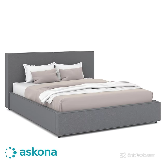 Modern Double Bed With Gray Headboard Light Beige Bedding White Pillows And Minimalist Design 3d model 