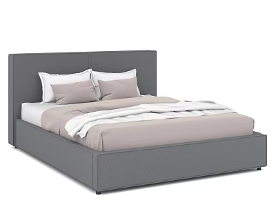Modern Double Bed With Gray Headboard Light Beige Bedding White Pillows And Minimalist Design 3d model